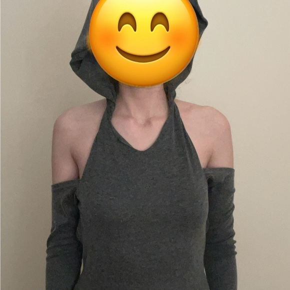 Gray Women's Off-Shoulder Hooded Top - Picture 1 of 4